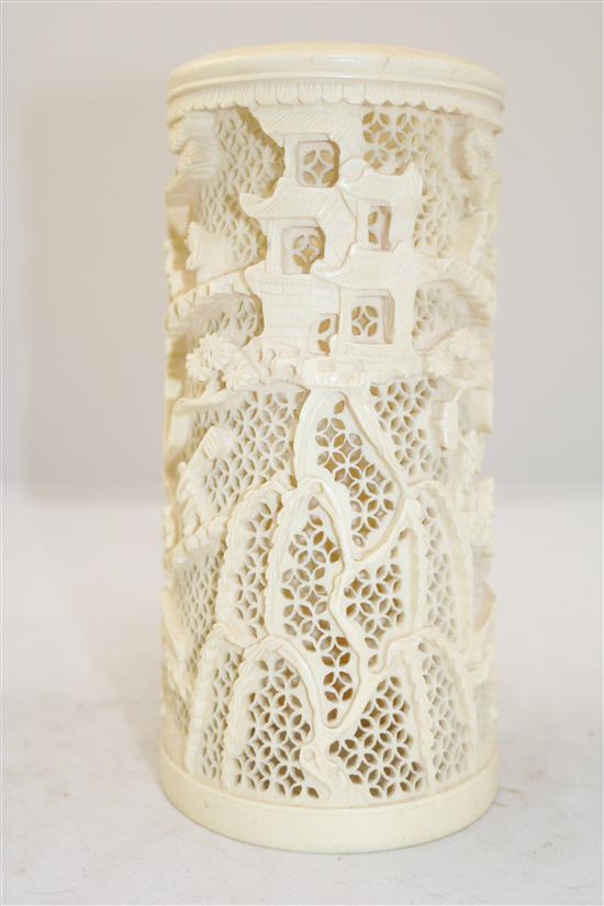 A Chinese ivory brush pot, early 20th century, height 20cm